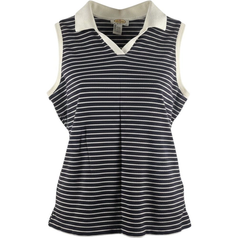Talbots Petites Navy Blue White Striped Sleeveless Polo Top V-Neck Cotton M P